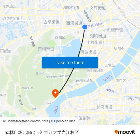 武林广场北(Brt) to 浙江大学之江校区 map