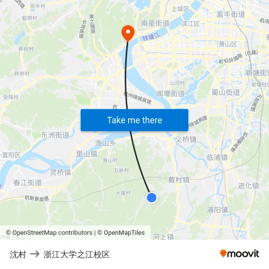 沈村 to 浙江大学之江校区 map