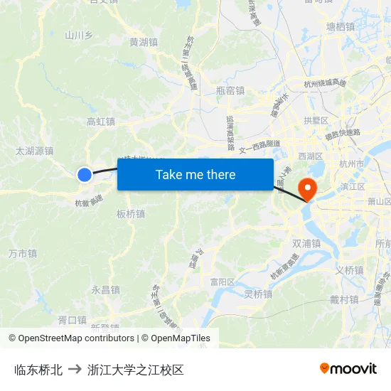 临东桥北 to 浙江大学之江校区 map