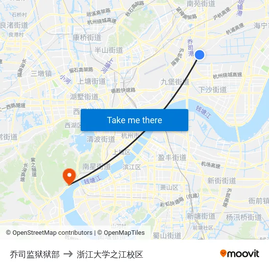 乔司监狱狱部 to 浙江大学之江校区 map