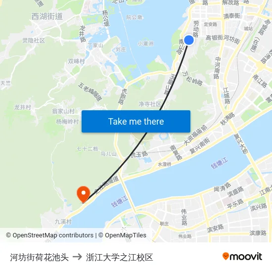 河坊街荷花池头 to 浙江大学之江校区 map