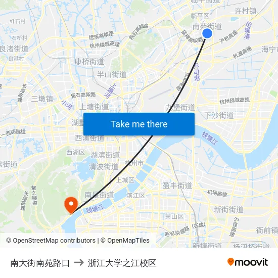 南大街南苑路口 to 浙江大学之江校区 map