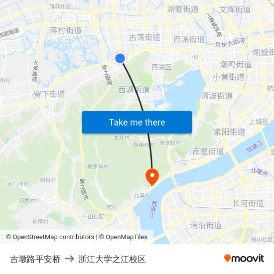 古墩路平安桥 to 浙江大学之江校区 map