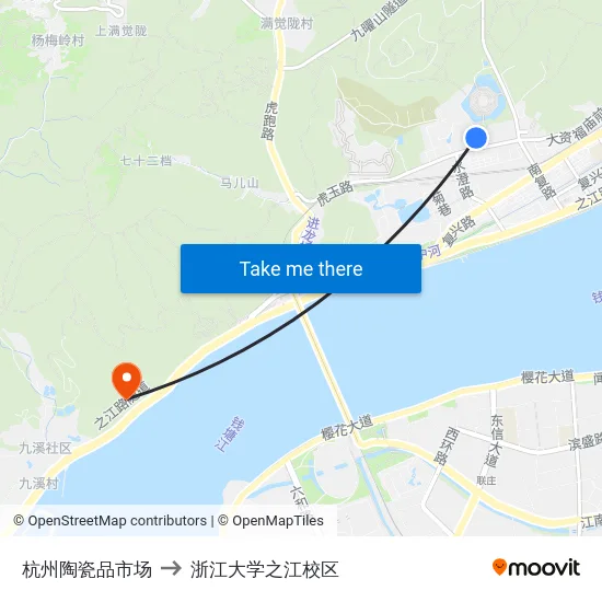 杭州陶瓷品市场 to 浙江大学之江校区 map