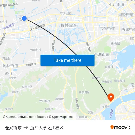 仓兴街东 to 浙江大学之江校区 map