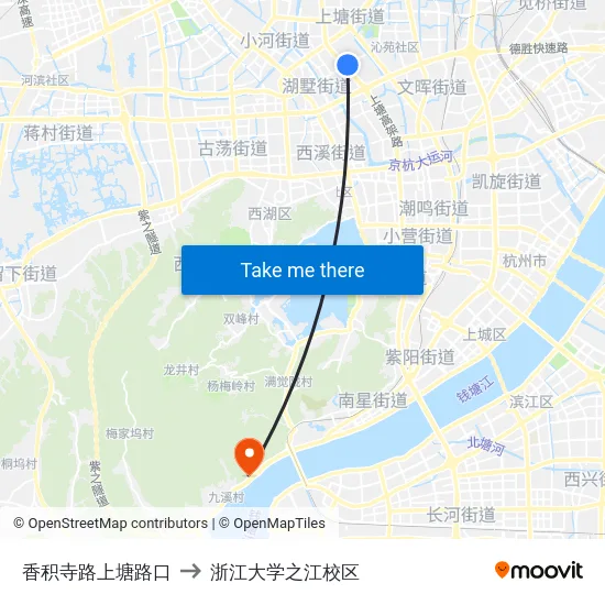 香积寺路上塘路口 to 浙江大学之江校区 map
