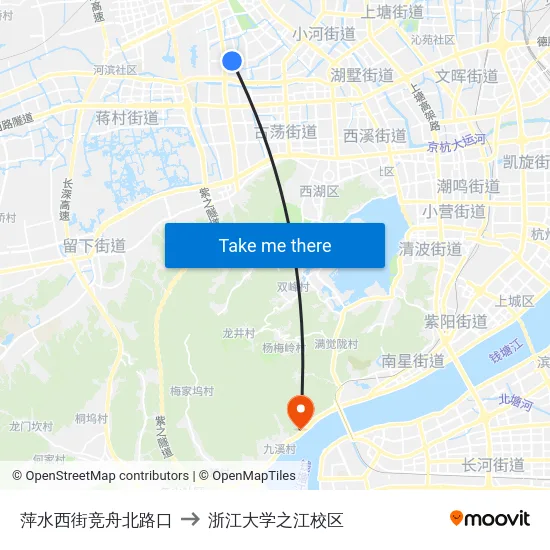 萍水西街竞舟北路口 to 浙江大学之江校区 map