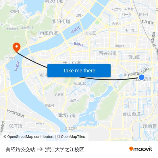 萧绍路公交站 to 浙江大学之江校区 map