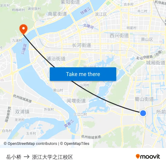 岳小桥 to 浙江大学之江校区 map