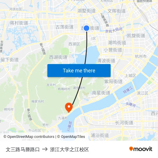 文三路马塍路口 to 浙江大学之江校区 map
