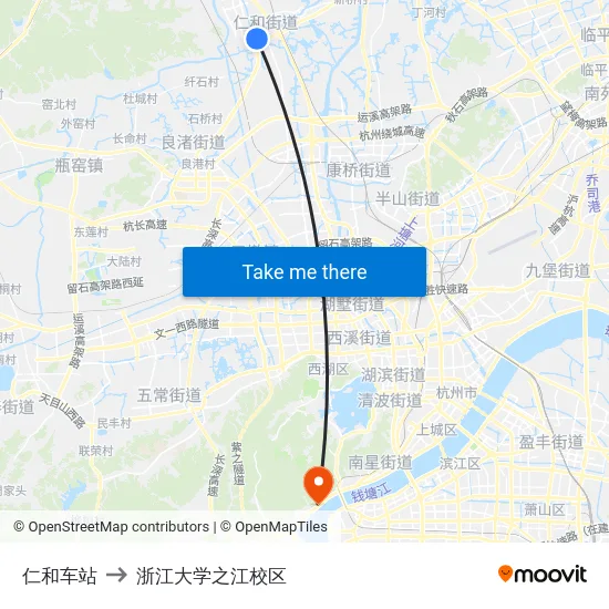 仁和车站 to 浙江大学之江校区 map