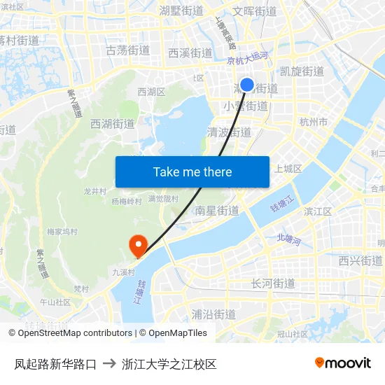 凤起路新华路口 to 浙江大学之江校区 map