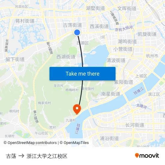 古荡 to 浙江大学之江校区 map