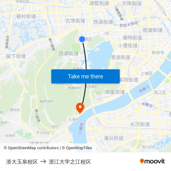 浙大玉泉校区 to 浙江大学之江校区 map