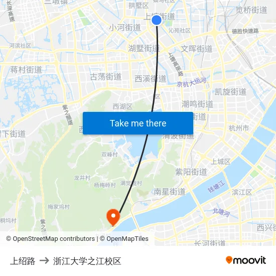 上绍路 to 浙江大学之江校区 map