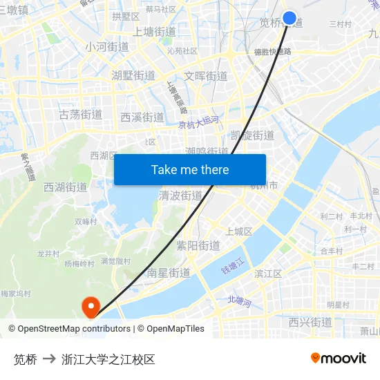 笕桥 to 浙江大学之江校区 map