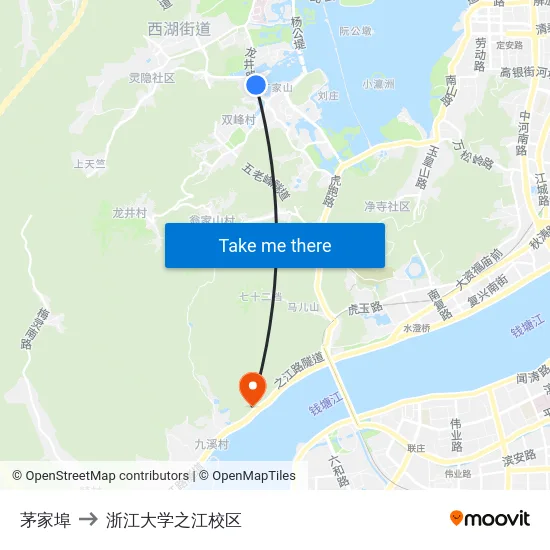 茅家埠 to 浙江大学之江校区 map