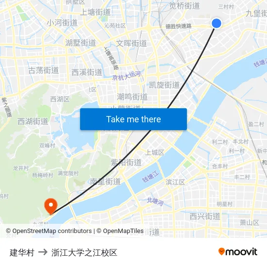 建华村 to 浙江大学之江校区 map