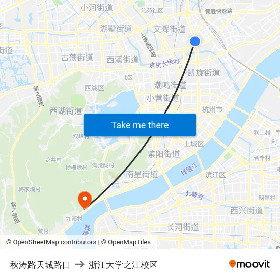 秋涛路天城路口 to 浙江大学之江校区 map