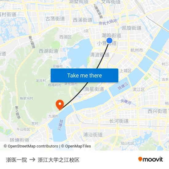 浙医一院 to 浙江大学之江校区 map