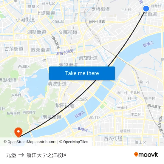 九堡 to 浙江大学之江校区 map