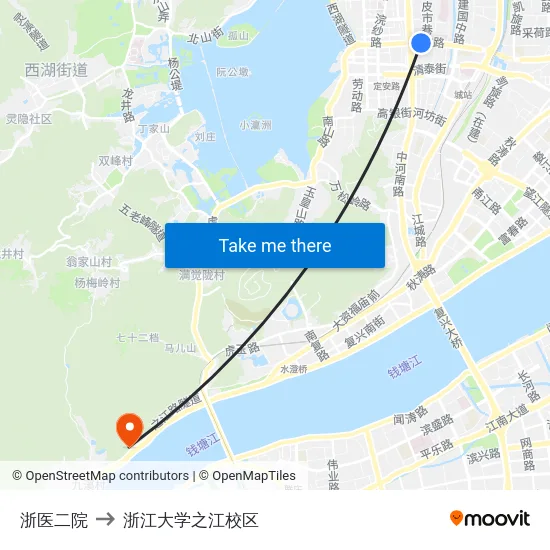浙医二院 to 浙江大学之江校区 map