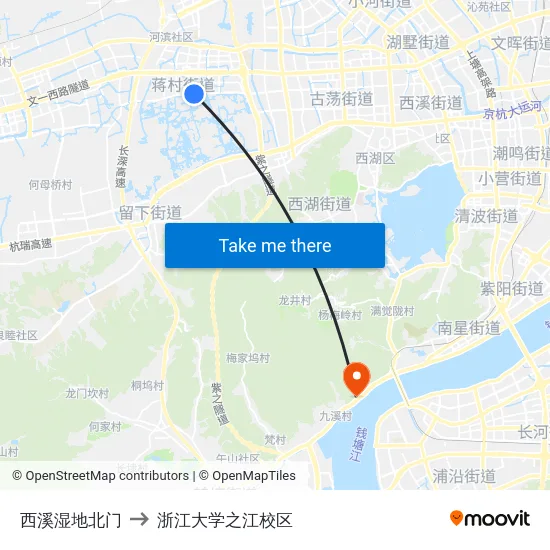 西溪湿地北门 to 浙江大学之江校区 map