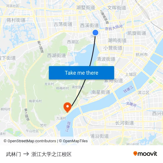 武林门 to 浙江大学之江校区 map