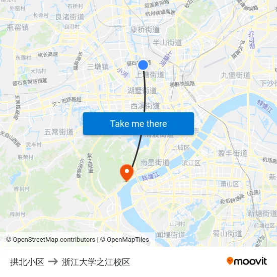 拱北小区 to 浙江大学之江校区 map