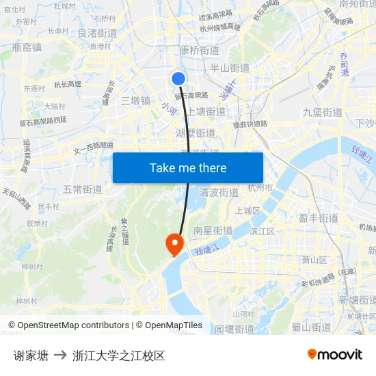 谢家塘 to 浙江大学之江校区 map