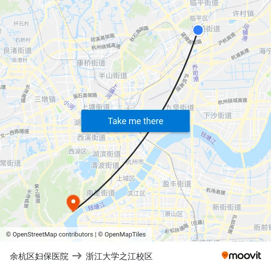 余杭区妇保医院 to 浙江大学之江校区 map