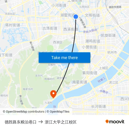 德胜路东粮泊巷口 to 浙江大学之江校区 map