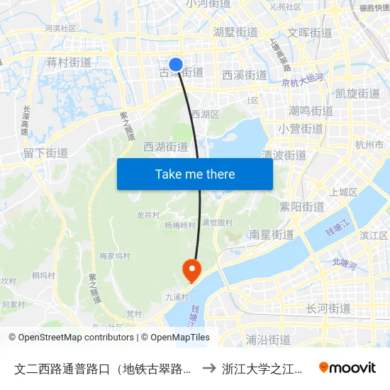 文二西路通普路口（地铁古翠路站） to 浙江大学之江校区 map