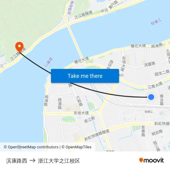滨康路西 to 浙江大学之江校区 map