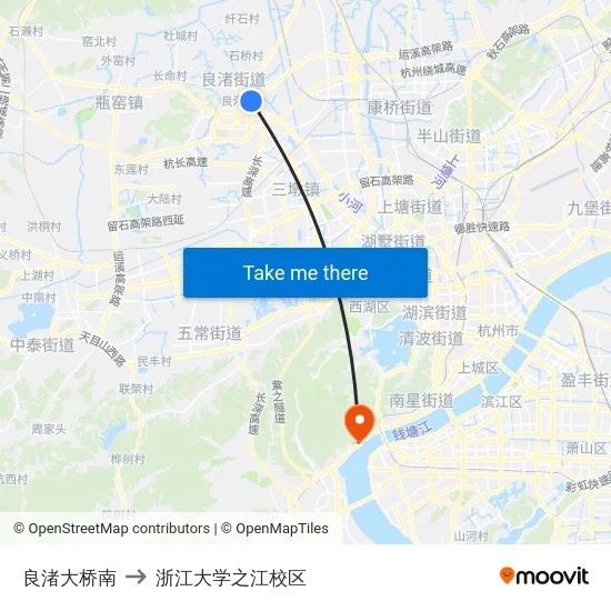 良渚大桥南 to 浙江大学之江校区 map