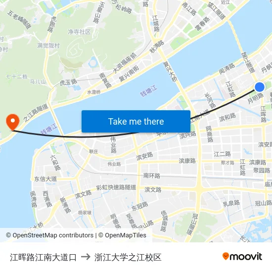 江晖路江南大道口 to 浙江大学之江校区 map