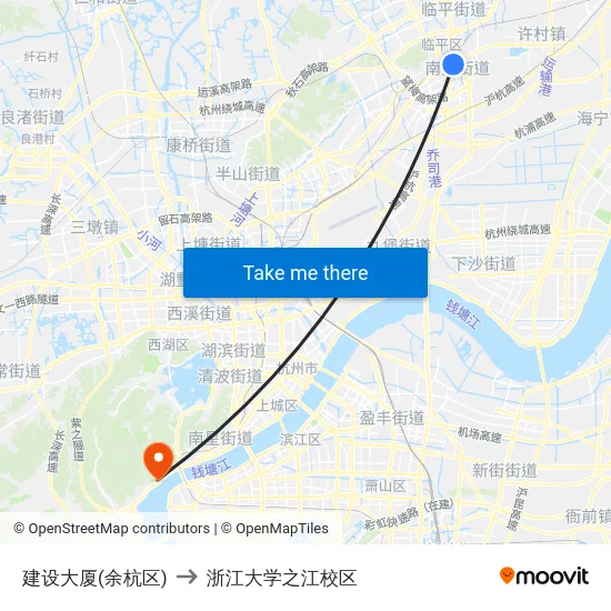 建设大厦(余杭区) to 浙江大学之江校区 map