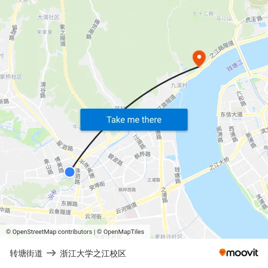 转塘街道 to 浙江大学之江校区 map