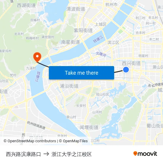 西兴路滨康路口 to 浙江大学之江校区 map