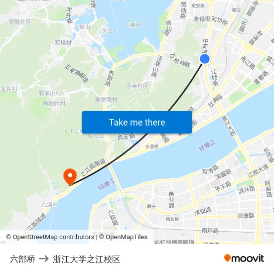 六部桥 to 浙江大学之江校区 map