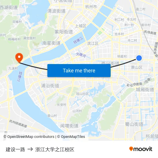 建设一路 to 浙江大学之江校区 map
