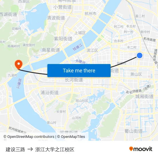 建设三路 to 浙江大学之江校区 map