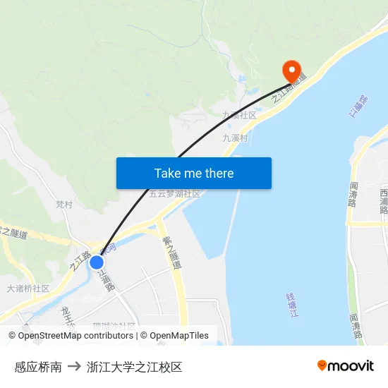 感应桥南 to 浙江大学之江校区 map