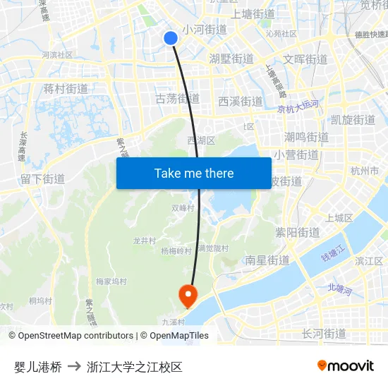 婴儿港桥 to 浙江大学之江校区 map