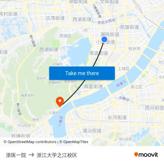 浙医一院 to 浙江大学之江校区 map