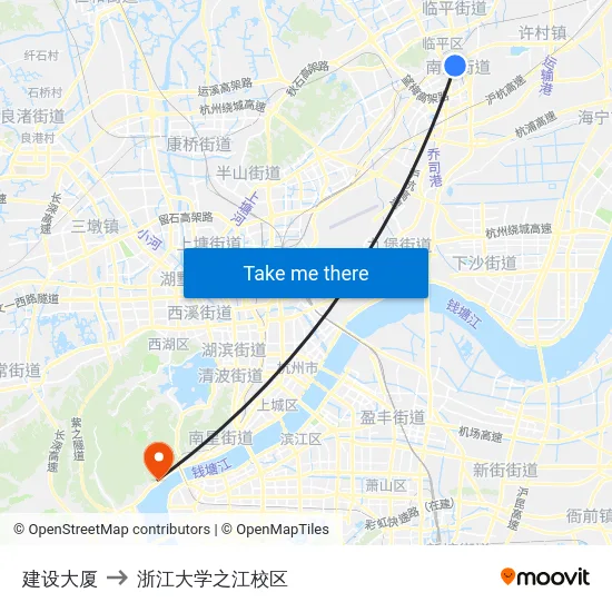 建设大厦 to 浙江大学之江校区 map