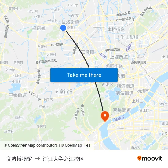良渚博物馆 to 浙江大学之江校区 map