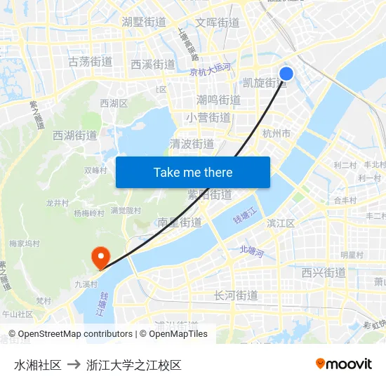 水湘社区 to 浙江大学之江校区 map