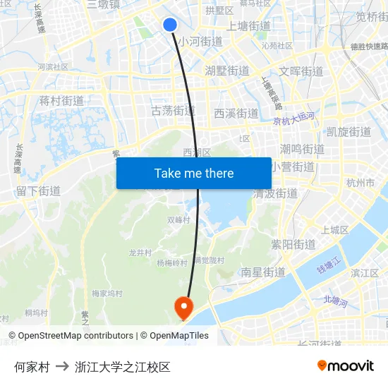 何家村 to 浙江大学之江校区 map