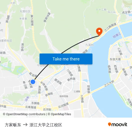 方家畈东 to 浙江大学之江校区 map